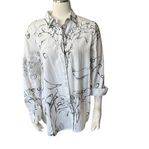 APU Tunic Black and White Button Down Shirt Size M